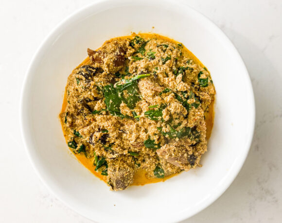 plated egusi soup with bitter leaf